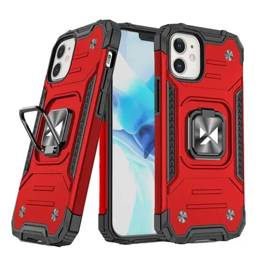Wozinsky Ring Armor telefono dėklas su stovu iPhone 14 raudonas