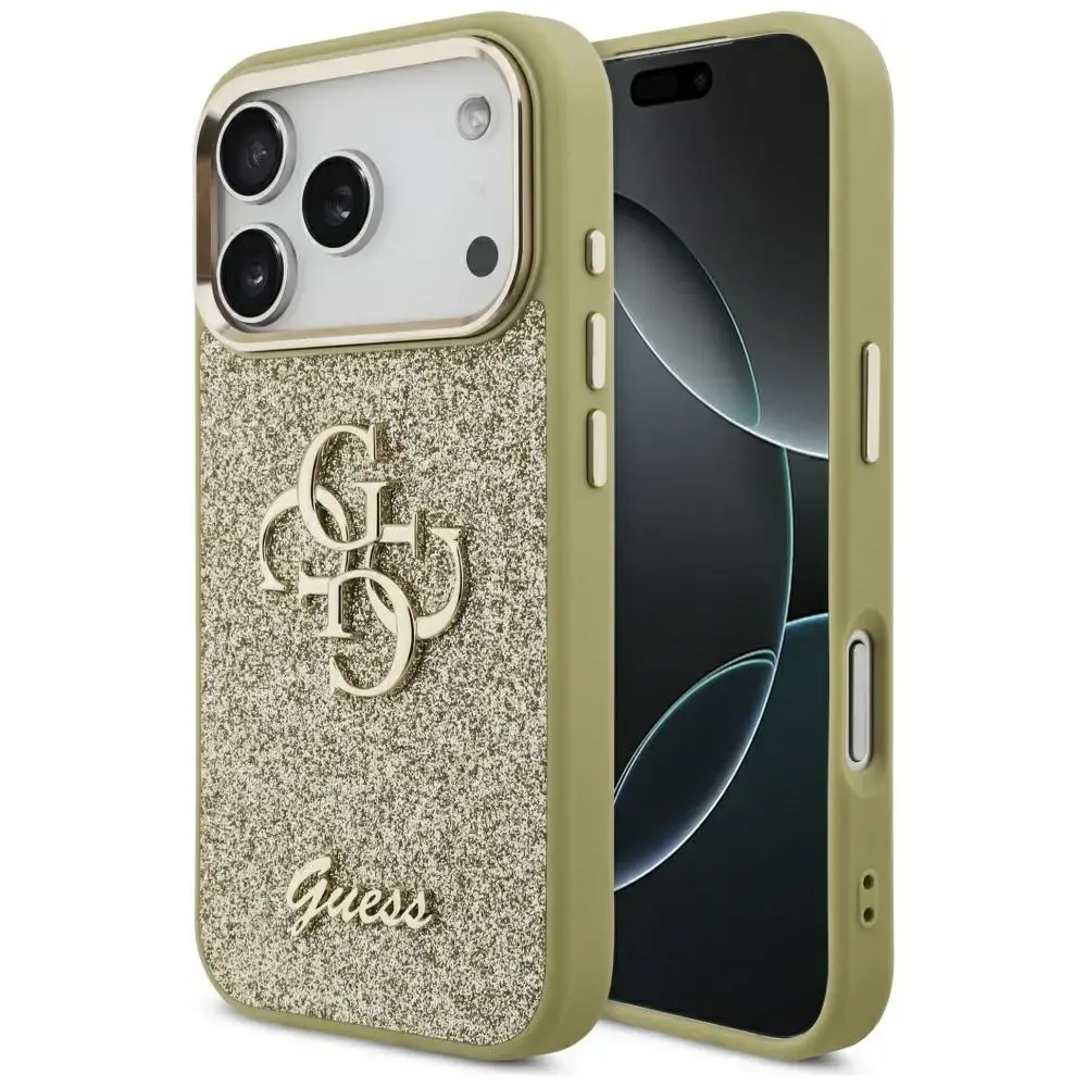 Guess Fixed Glitter Big 4G Metal Frame чехол для телефона iPhone 17 Pro золотой