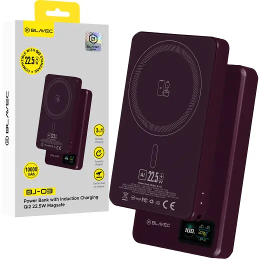 Blavec Power Bank 10000mAh BJ-03 Slim 13,5mm - Type C - 22,5W magnetic Magsafe 3 in 1 (PBBJ03-MC10P)purple