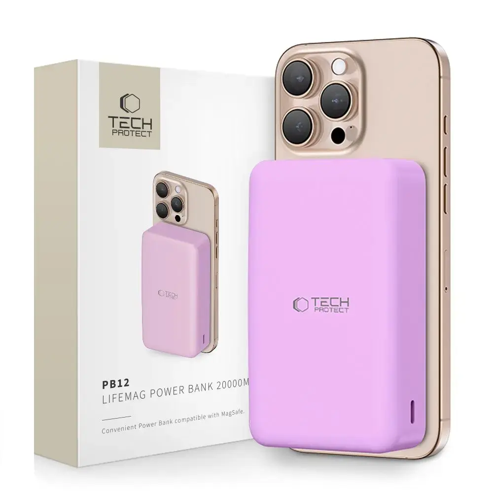 TECH-PROTECT PB12 LIFEMAG external battery (powerbank) | 20000 mAh | 15W | USB-C, USB-A, MagSafe | lilac