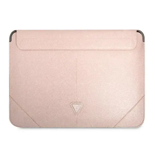 Guess Saffiano Triangle Logo portatīvā datora maciņš 16" rozā