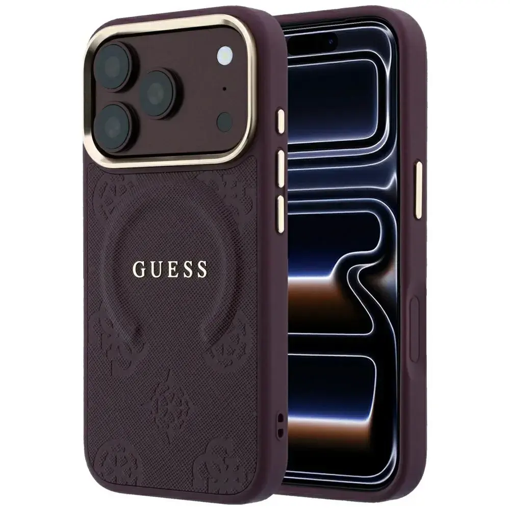Guess Saffiano Peony & Ring phone case with stand and MagSafe support for iPhone 18 Pro Max | iPhone 17 Pro Max red
