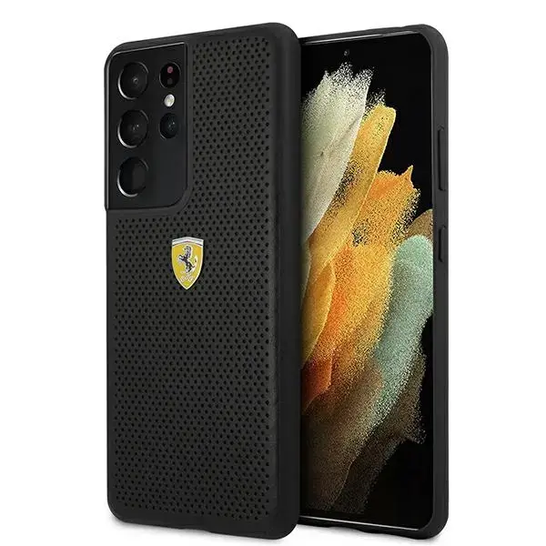 Ferrari FESPEHCS21LBK On Track Perforated maciņš telefonam Samsung Galaxy S21 Ultra melns