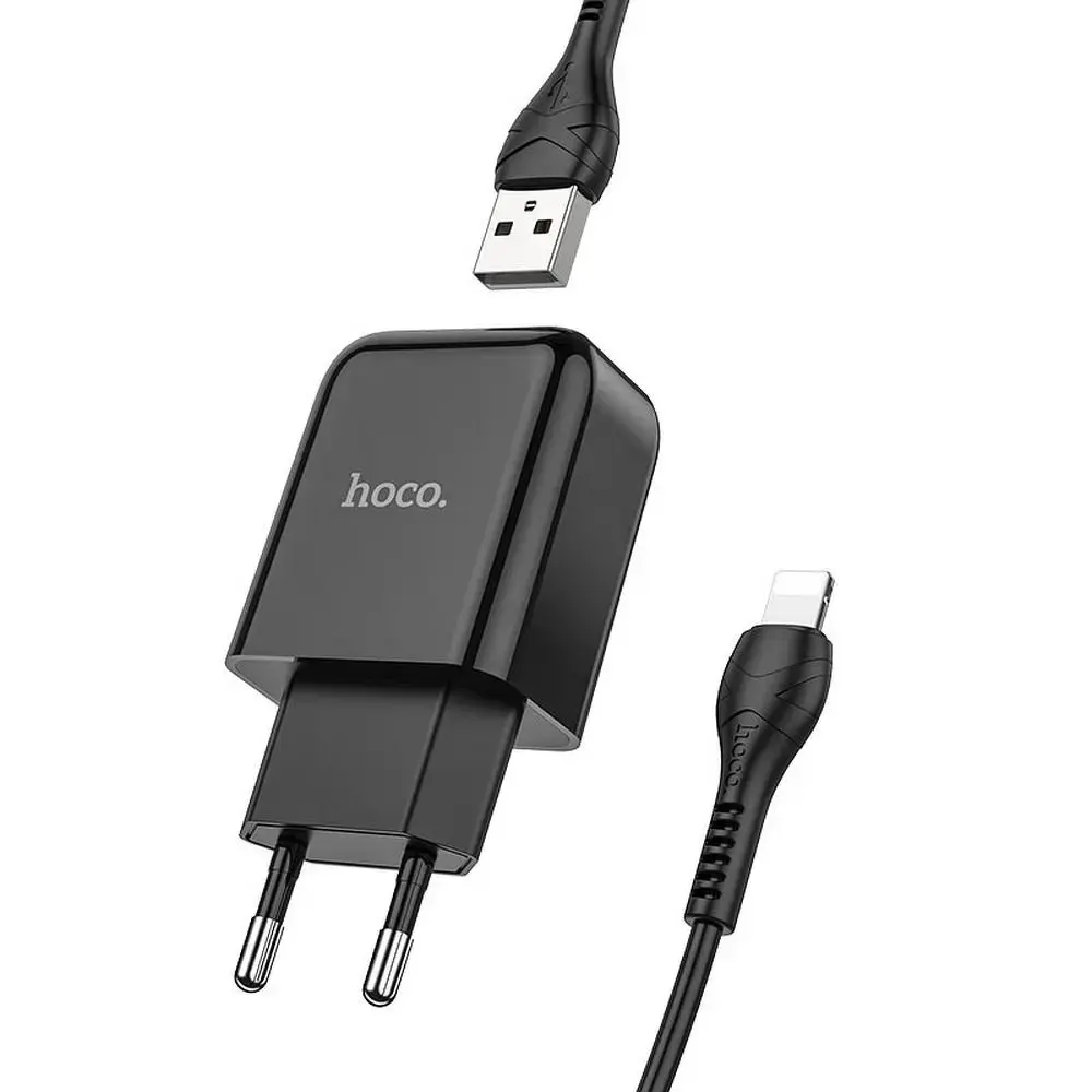 Зарядное устройство HOCO N2 | 10W | USB-A, Lightning | с кабелем USB-A на Lightning в комплекте | чёрное