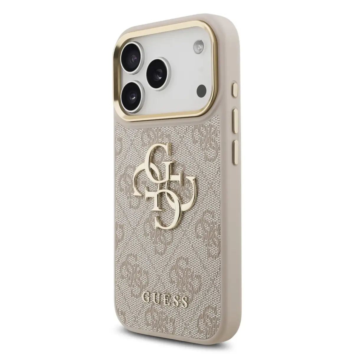 Guess PU Leather 4G Metal Logo Gold Frame Case for iPhone 18 Pro Pink