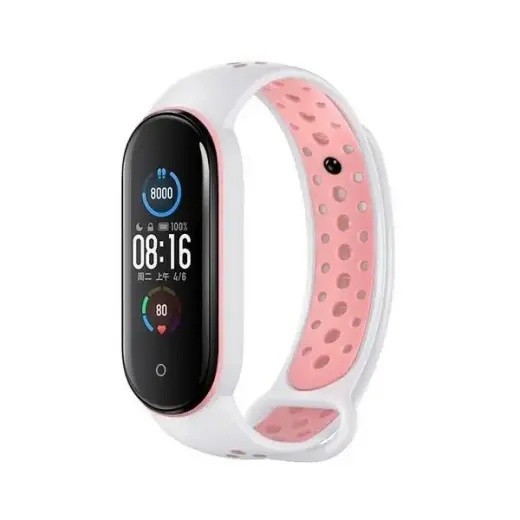Beline Design viedpulksteņa siksniņa priekš Xiaomi Mi Band 5/6/7 | silikons | balta/rozā
