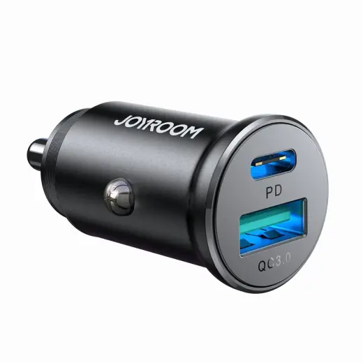 Joyroom JR-CCN05 30W USB-A USB-C mini auto lādētājs - melns | 30W | PD, QC, PPS | USB-A, USB-C | Melns