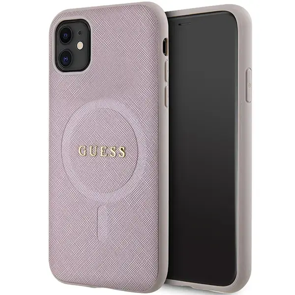 Guess GUHMN61PSAHMCP Saffiano phone case with MagSafe support for iPhone 11 | iPhone XR pink