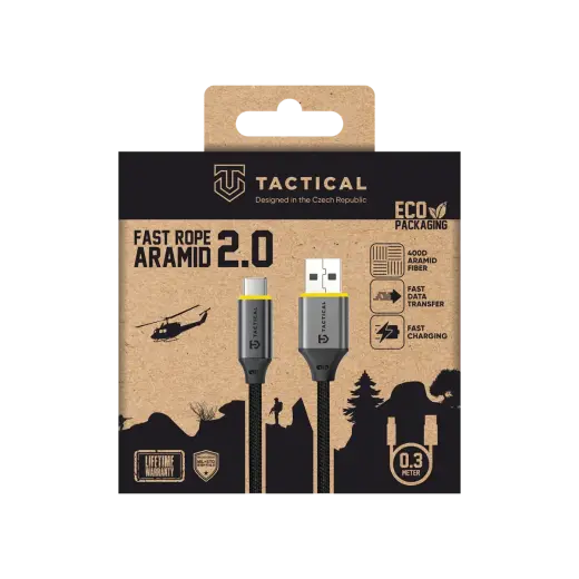Tactical Fast Rope 2.0 datu pārraides un uzlādes vads | USB-A uz USB-C | 100W | 0.3m