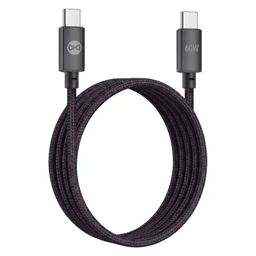 Forever Vibe datu pārraides un uzlādes vads | USB-C uz USB-C | 60W | 1m | pelēks