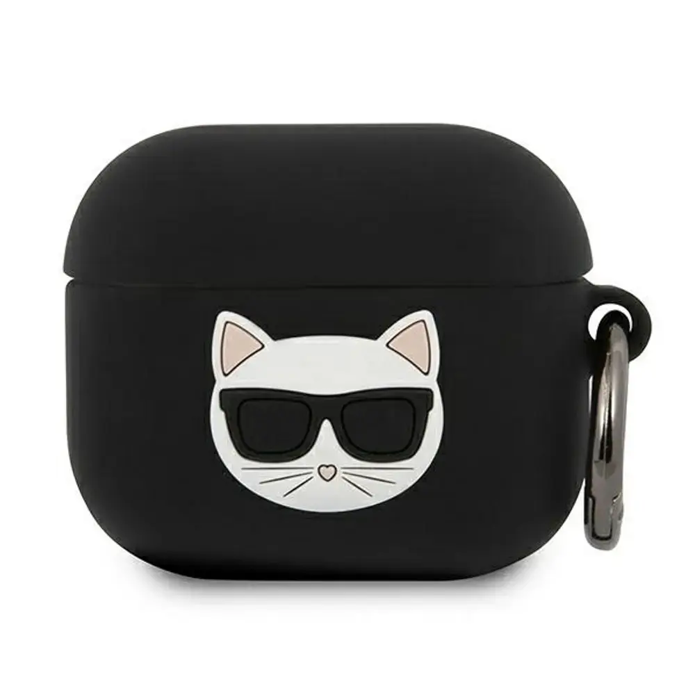 KLACA3SILCHBK Karl Lagerfeld Choupette Head maciņš austiņam Apple Airpods 3 melns