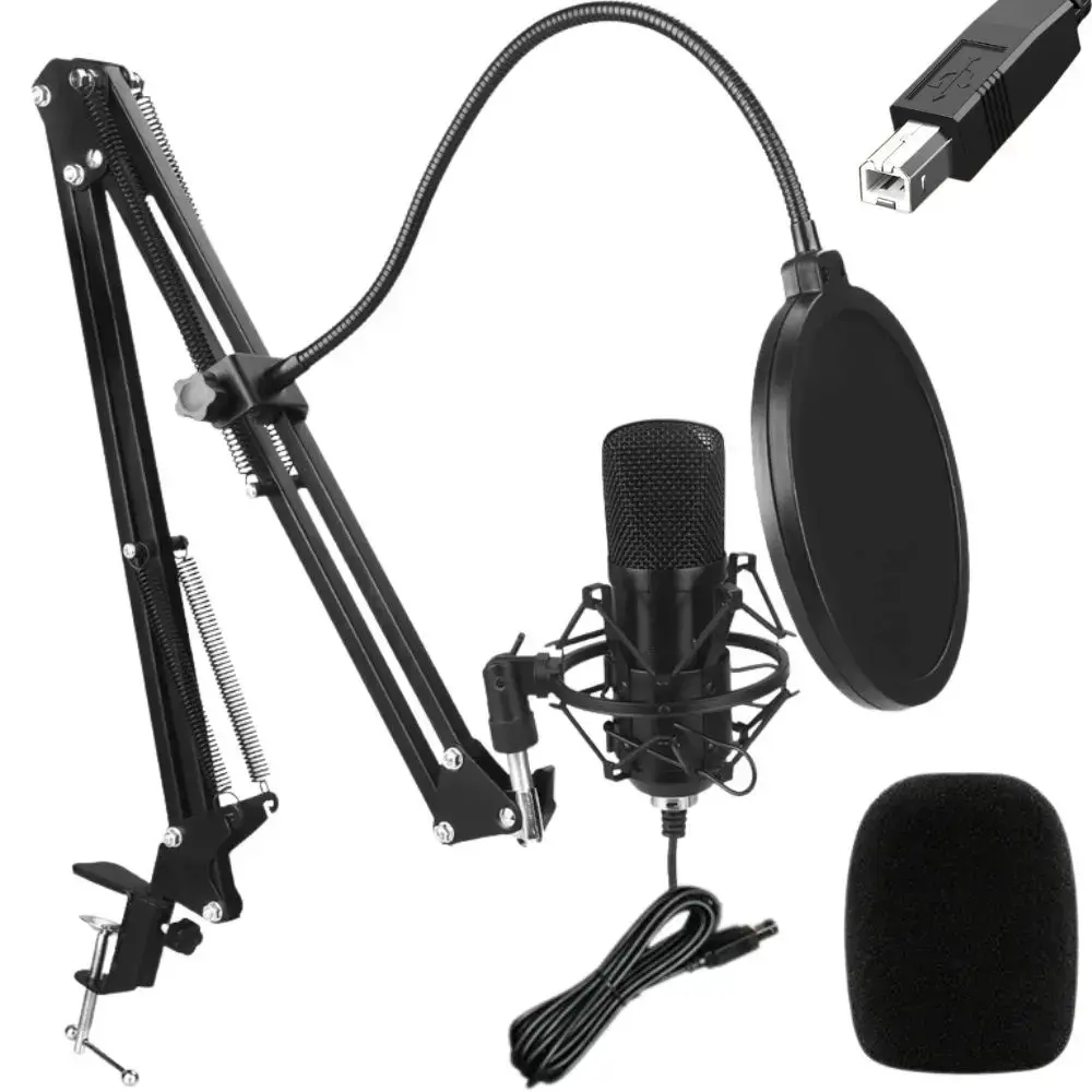 Fusion Studio USB mikrofons | Podkāsti | Straumēšana | Balss ierakstīšana + regulējams statīvs, pop filtrs | melns