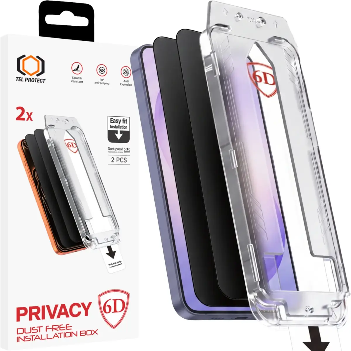 Tel Protect Dust-Free Easy Fit Privacy Full Glue 6D karastatud kaitseklaas telefonile Samsung Galaxy S26 Ultra (S948) (privaatsusefekt) (ühildub ekraanialuse sõrmejäljelugejaga) (2 tk.)