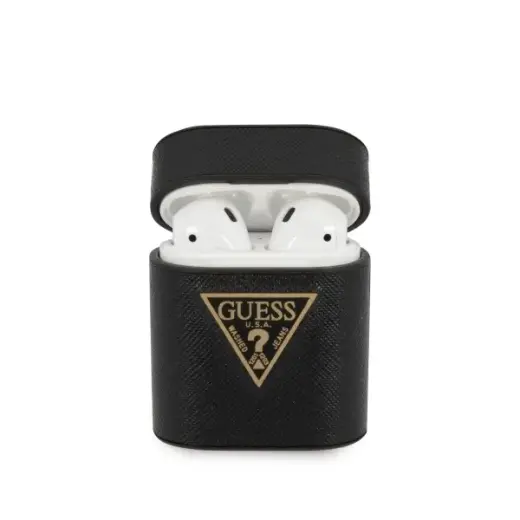 Guess GUACA2VSATMLBK Saffiano Silikona Aizsargapvalks Austiņām Apple Airpods 1 | 2 Melns