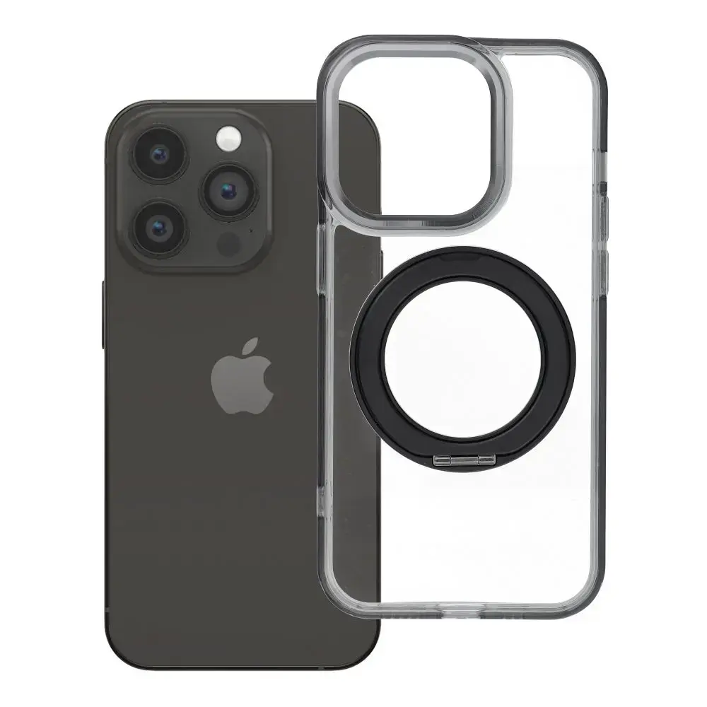 Frame Circle Stand telefono dėklas su stovu ir MagSafe palaikymu iPhone 14 Pro juodas