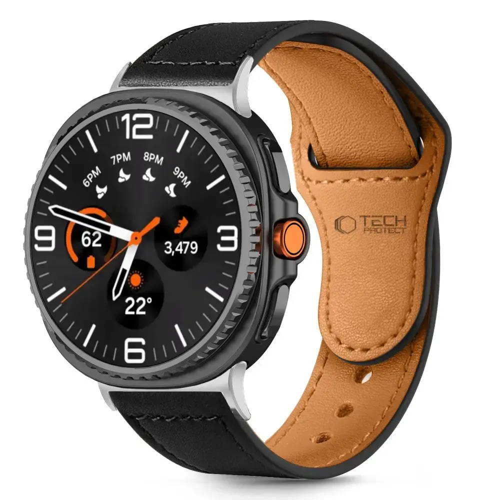 Tech-Protect Leatherfit nutikella rihm Samsung Galaxy Watch 8/Classic (40/44/46 mm) jaoks | nahkne | must