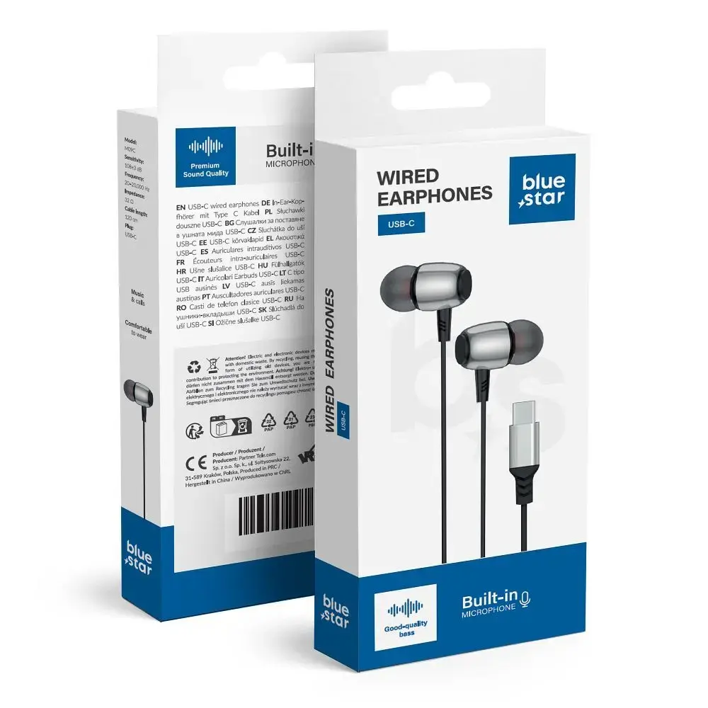 Wire earphones USB C (DAC) Blue Star M09C 1,2 m black