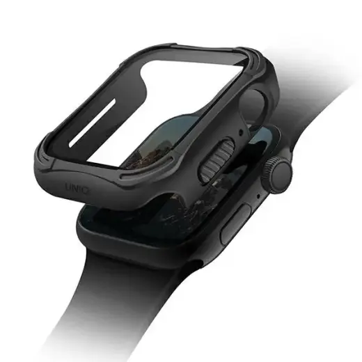 UNIQ Torres viedpulksteņa maciņš (apvalks) priekš Apple Watch Series 4/5/6/SE (40 mm) | ar iebūvētu stiklu | melns
