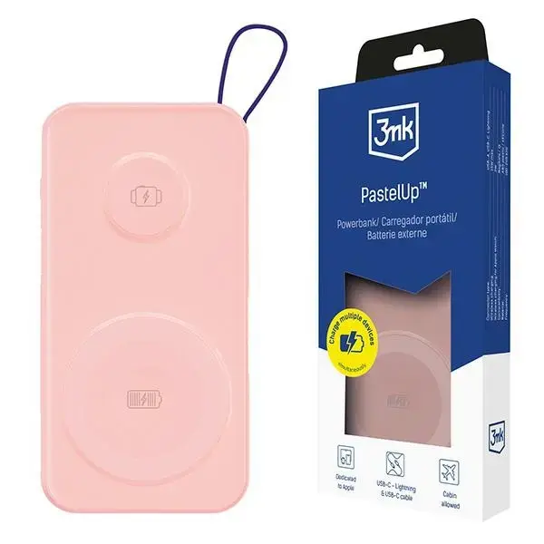 3MK PastelUp внешний аккумулятор (powerbank) | 10000 mAh | 22.5W | USB-C, MagSafe, Apple Watch | розовый