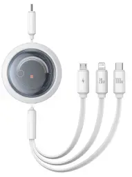 Baseus Free2Draw CB000084 3-in-1 datu pārraides un uzlādes vads | USB-C uz Lightning | 100W | 1.1m | balts