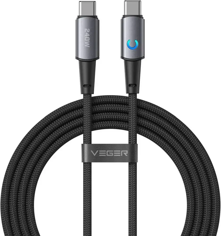 Veger CC2-ZSD datu pārraides un uzlādes vads | USB-C uz USB-C | PD | 240W | 1.5m | melns