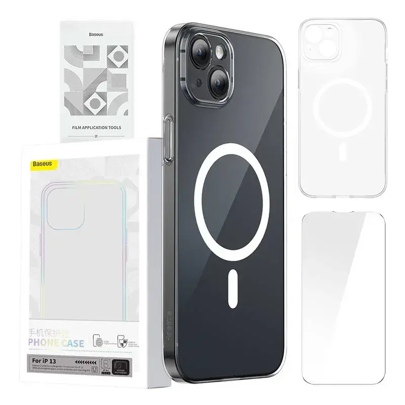 Baseus Crystal Clear aizsargstikls telefonam iPhone 13 caurspīdīgs ar tīrīšanas komplektu