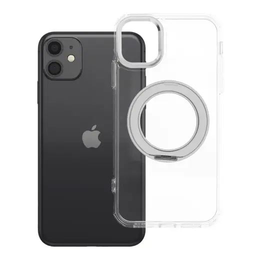 Frame Circle Stand telefono dėklas su stovu ir MagSafe palaikymu iPhone 11 skaidrus