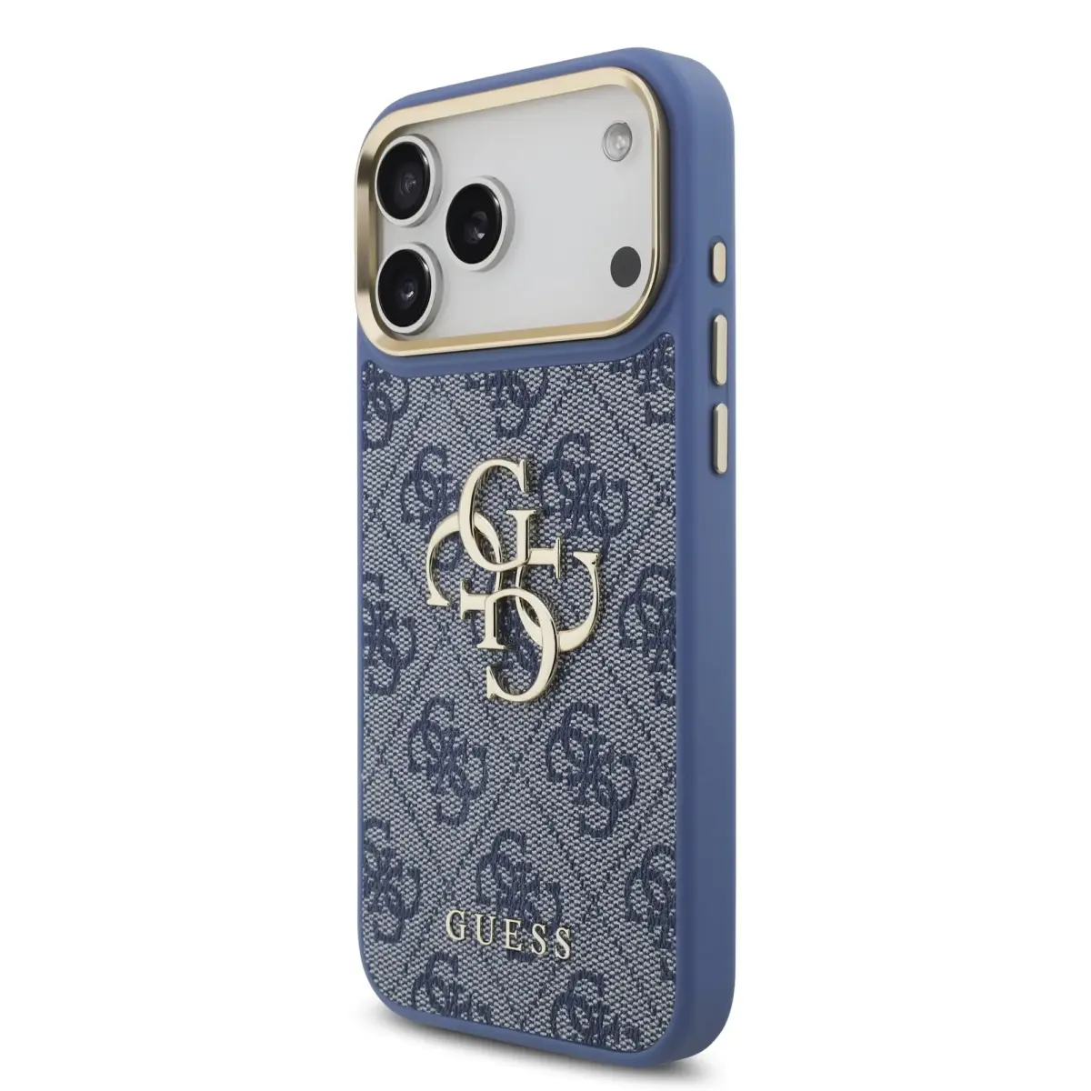 Guess PU Leather 4G Metal Logo Gold Frame Case for iPhone 18 Pro Max Blue
