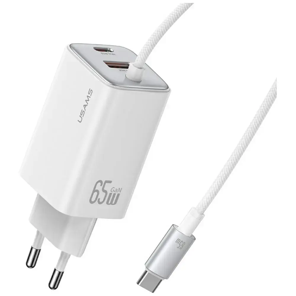 USAMS JC Series CC266 tīkla lādētājs | 65W | GaN | USB-C, USB-A | balts