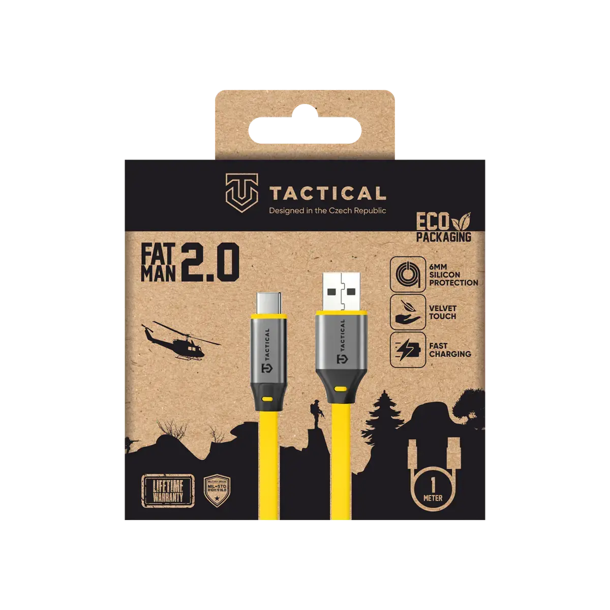 Tactical Fat Man 2.0 data transfer and charging cable | USB-A to USB-C | 60W | 1m | yellow