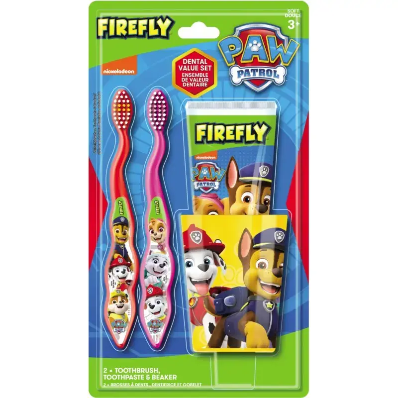 Firefly Paw Patrol 2 Toothbrushes Beaker & Toothpaste 75ml Pack of 4