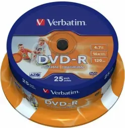 Matricas DVD-R AZO Verbatim 4.7GB 16x Wide Printable ID Brand 25 Pack Spindle