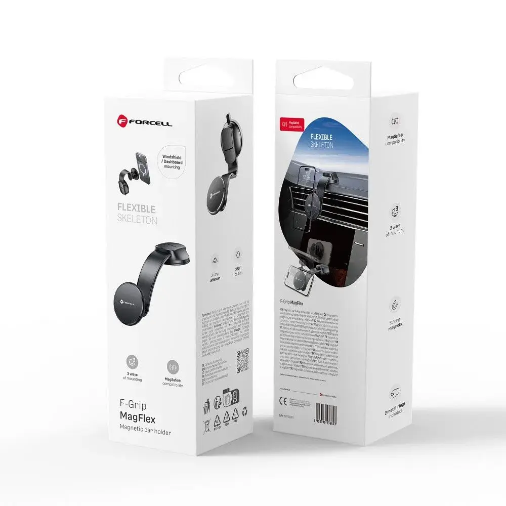 Magnetic car phone holder compatible with Magsafe Forcell F-Grip MagFlex windshield / dashboard black