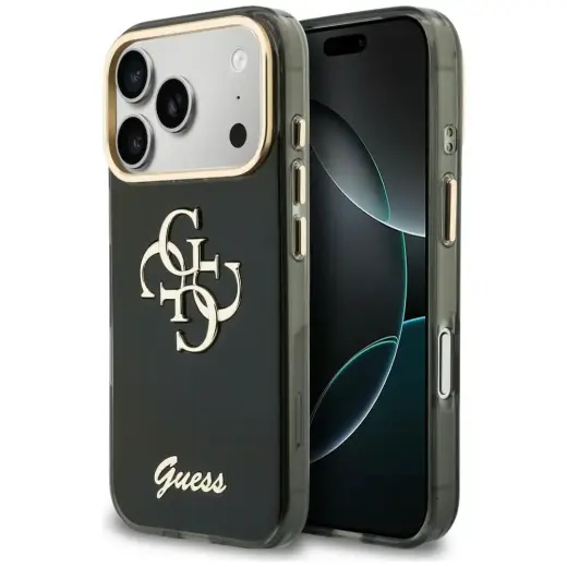 Guess IML 4G Script Metal maciņš telefonam iPhone 18 Pro | iPhone 17 Pro melns