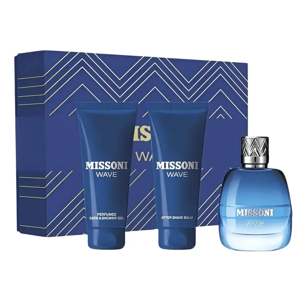 Set Missoni: Wave, Eau De Toilette, For Men, 100 ml + Wave, Moisturizing, After-Shave Balm, 100 ml + Wave, Cleansing & Refreshing, Shower Gel, For All Skin Types, 100 ml