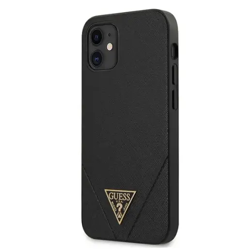 Guess GUHCP12SVSATMLBK Saffiano V Stitch maciņš telefonam iPhone 12 Mini melns