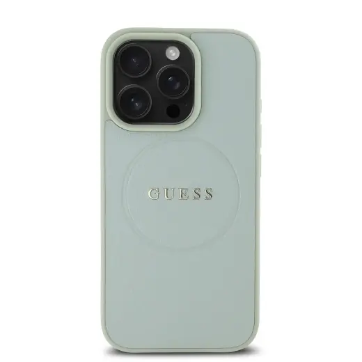 Guess PU Grained Classic Logo maciņš ar MagSafe atbalstu telefonam iPhone 16 Pro zaļš