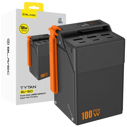 Blavec BJ-50 Tytan ārējais akumulators (powerbank) | 50 000 mAh | 100W | USB-C, USB-A | melns