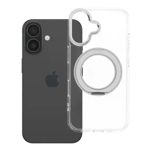 Frame Circle Stand telefono dėklas su stovu ir MagSafe palaikymu iPhone 16 skaidrus