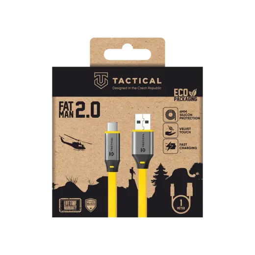 Tactical Fat Man 2.0 datu pārraides un uzlādes vads | USB-A uz USB-C | 60W | 1m | dzeltens