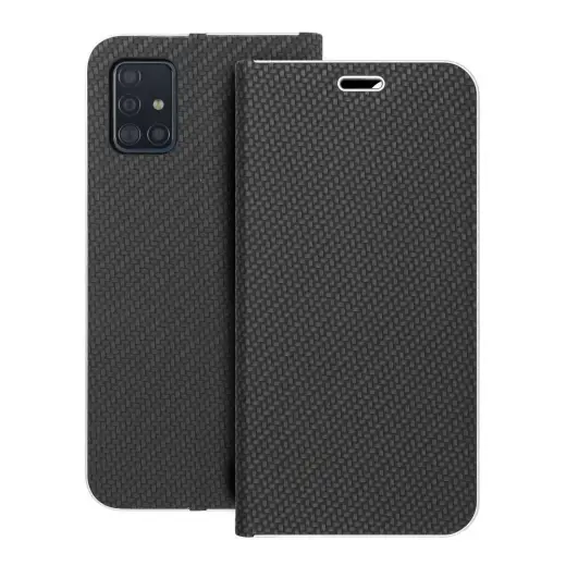 LUNA Book Carbon knyginio tipo telefono dėklas Samsung Galaxy A51 (A515) juodas