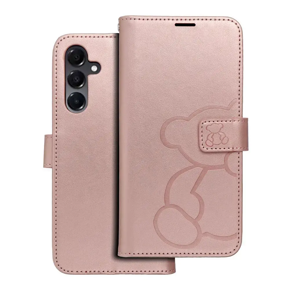 MEZZO teddy bear grāmatveida maciņš telefonam Samsung Galaxy A16 5G (A166) rozā (rotaļu lācītis)