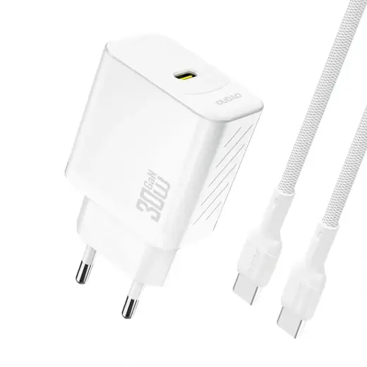 Зарядное устройство Dudao A27PCEU | 30W | PD, GaN | USB-C | с кабелем USB-C на USB-C в комплекте | белое