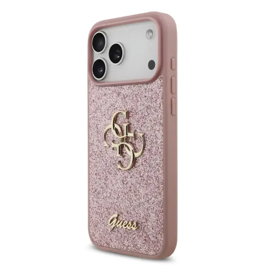Guess PU Fixed Glitter 4G Metal Logo Case for iPhone 18 Pro Max Pink