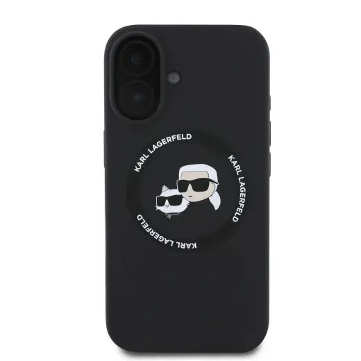 Karl Lagerfeld Liquid Silicone K&CH Heads telefoni ümbris MagSafe toega iPhone 16 must