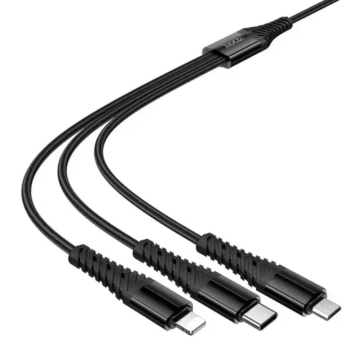 Hoco X123 3-in-1 datu pārraides un uzlādes vads | USB-A uz Lightning, USB-C, Micro USB | 1m | melns