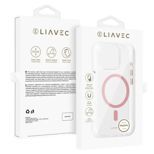 Liavec Glossy telefono dėklas su MagSafe palaikymu iPhone 15 Pro Max rožinis