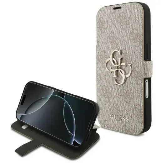 Guess 4G Metal Logo grāmatveida maciņš telefonam iPhone 18 Pro | iPhone 17 Pro rozā