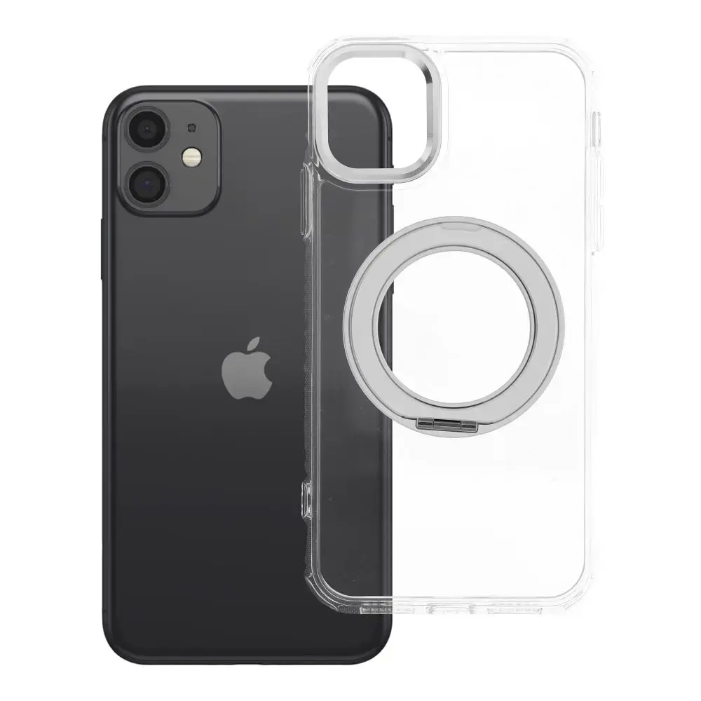 Frame Circle Stand telefono dėklas su stovu ir MagSafe palaikymu iPhone 11 skaidrus