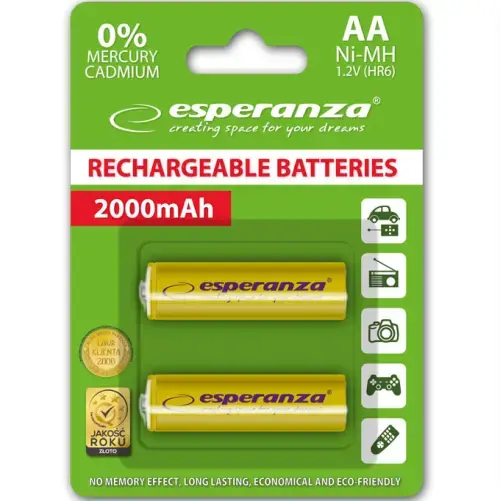 Esperanza EZA103Y PRECHARGED HR6 2000MAH ALWAYS READY BLISTER PACK 2PCS.